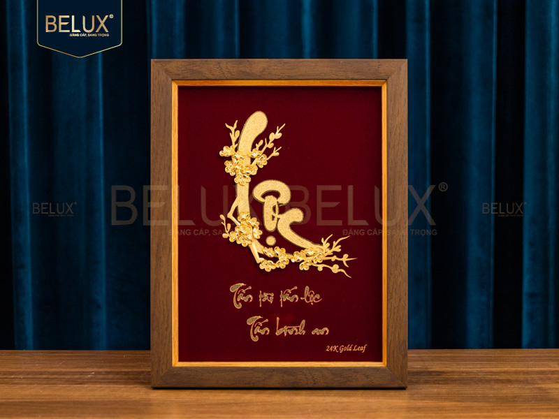 Tranh chữ Lộc thư pháp dát vàng 24k - 32x25cm